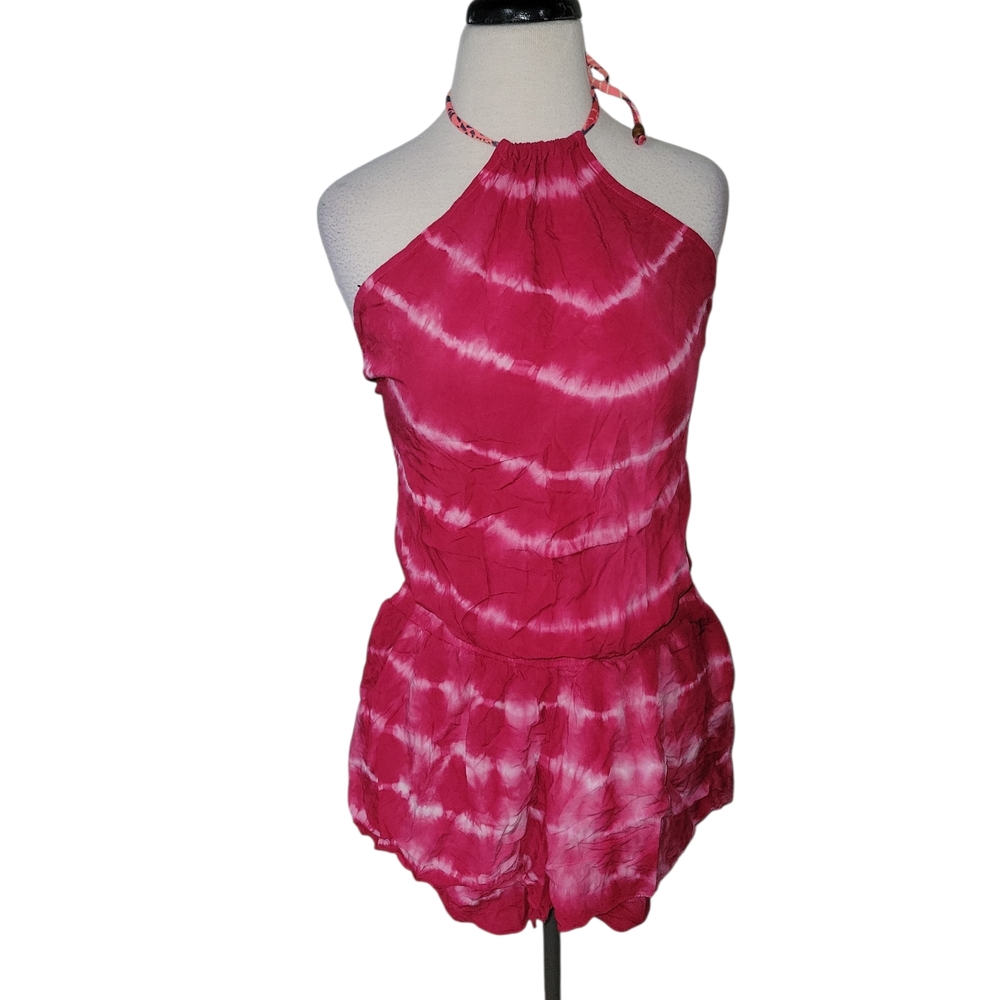 NWOT Maaji Fuchsia Tie-Dye Halter Romper Swim Coverup SZ M